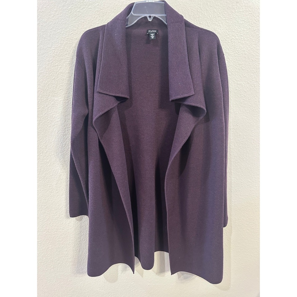 Eileen Fisher Italian Wool Open Front Drape Cardigan XS Purple Knit
